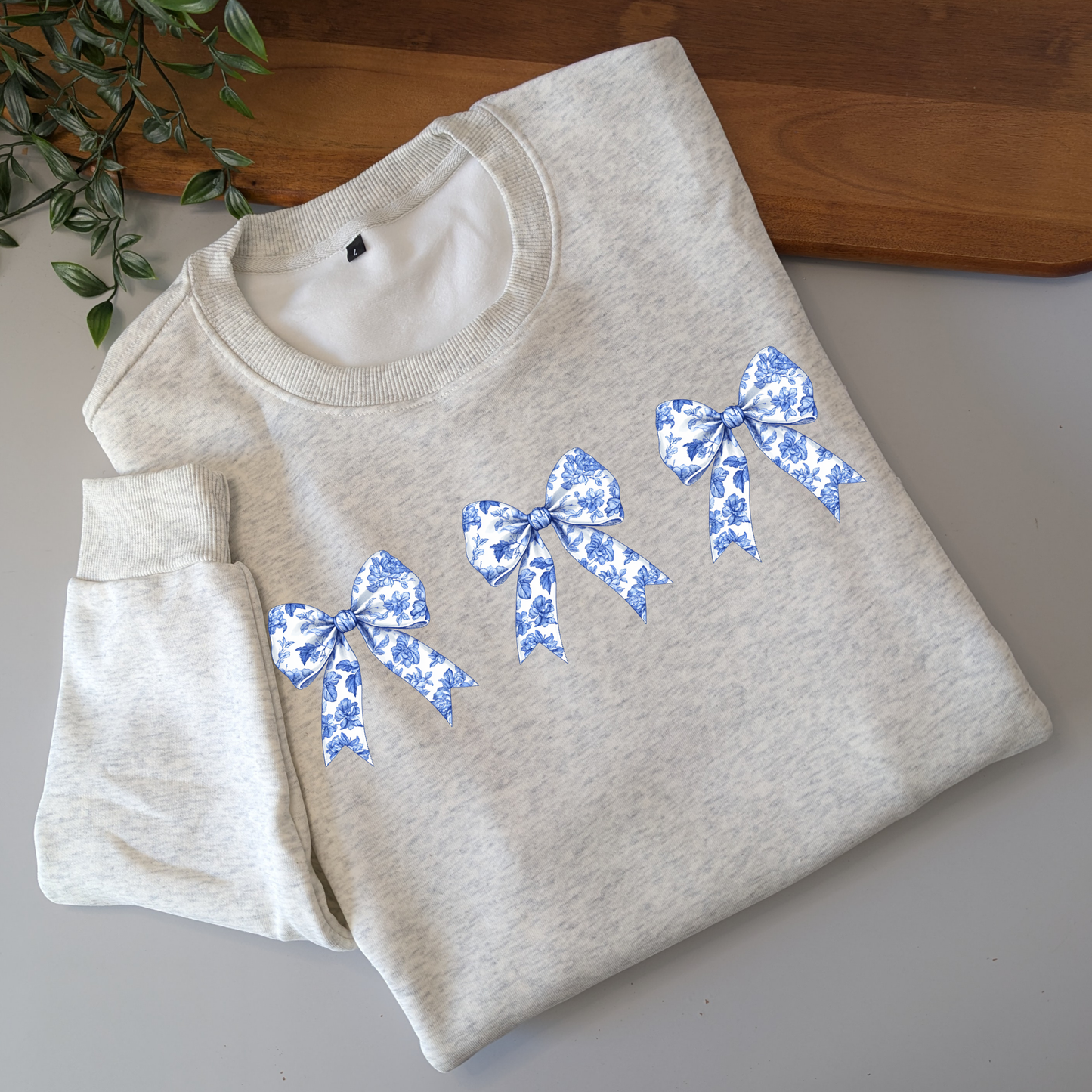 Antique Style Coquette Chinoiserie Blue Floral Bow Jumper