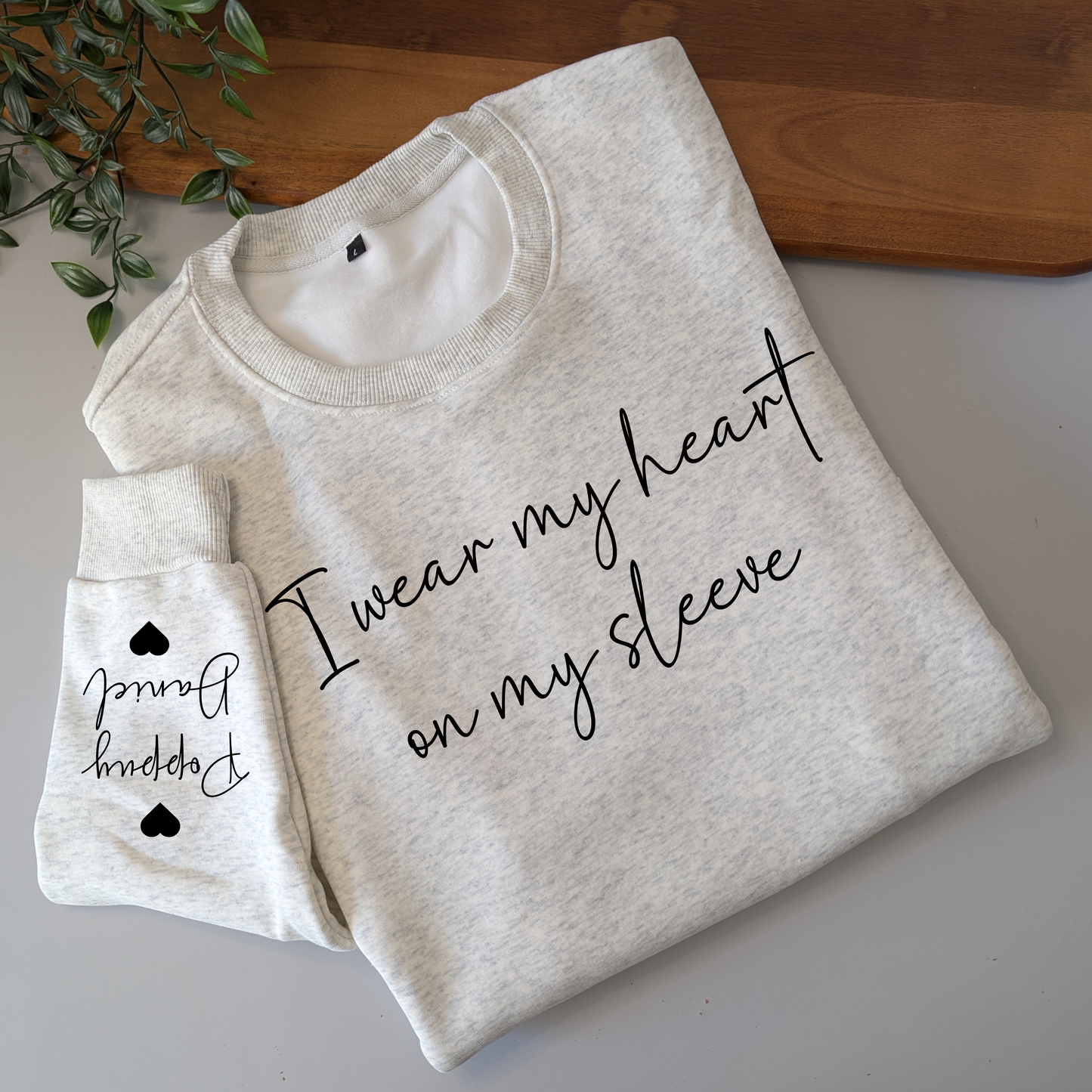 I wear my heart on my sleeve women's fleece jumper, mum sweatshirt, mothers day gift, personalised jumper, names on sleeve, mum sweater, mum jumper