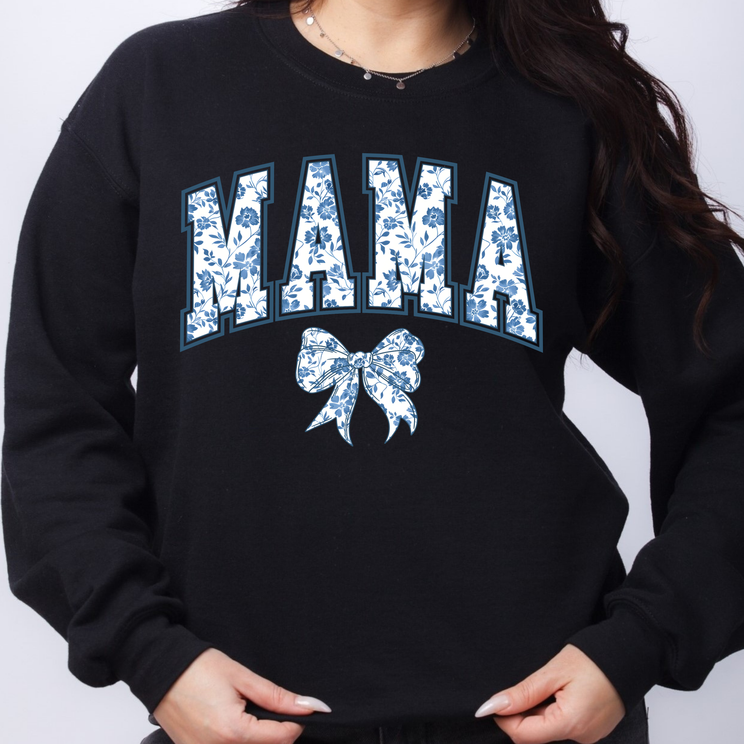 Blue Coquette Personalised Blue Floral Bows Jumper. Mum, Grandma, Auntie, Gigi, Nanny Jumper