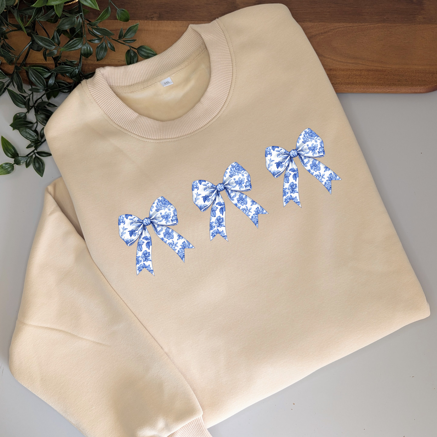 Antique Style Coquette Chinoiserie Blue Floral Bow Jumper