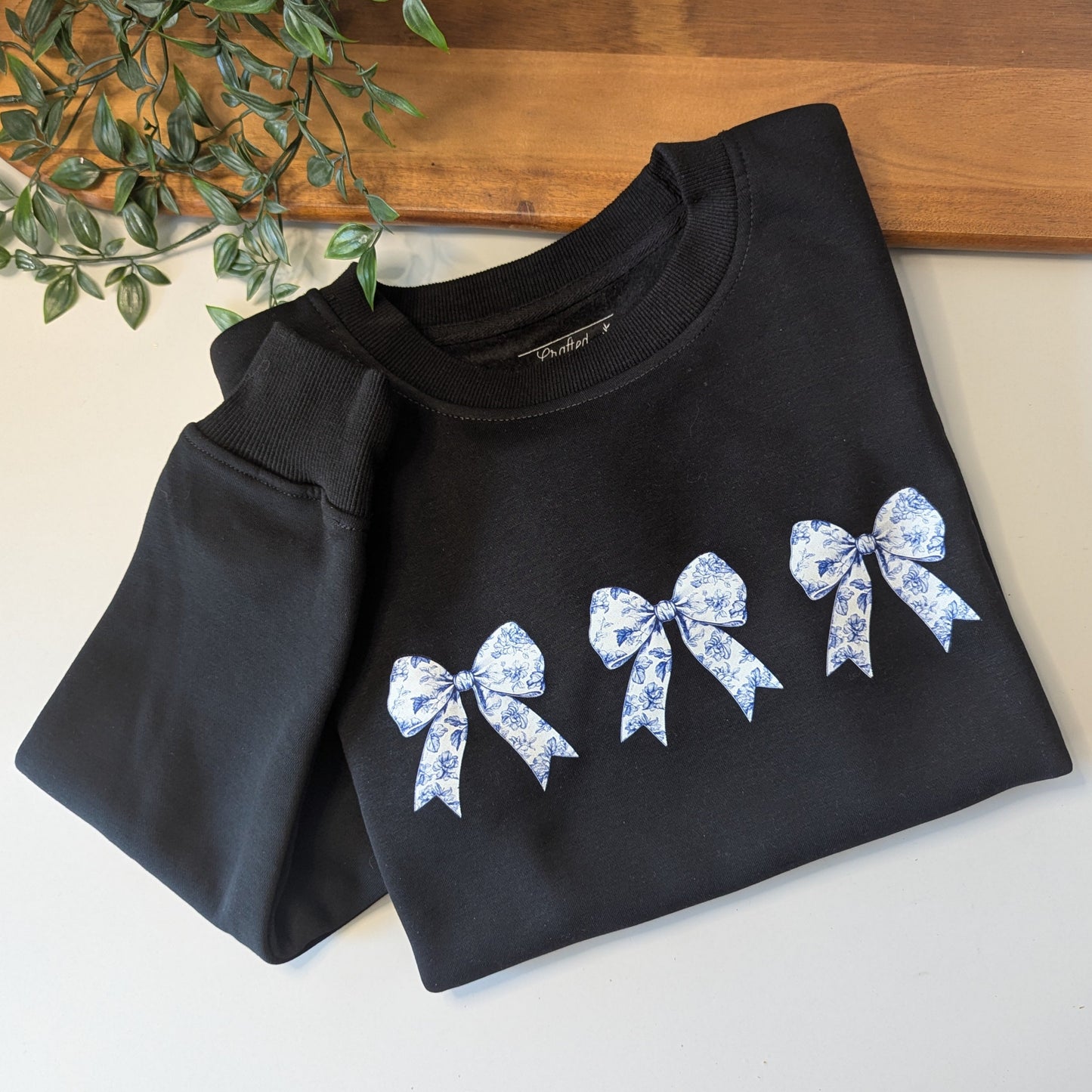 Antique Style Coquette Chinoiserie Blue Floral Bow Jumper