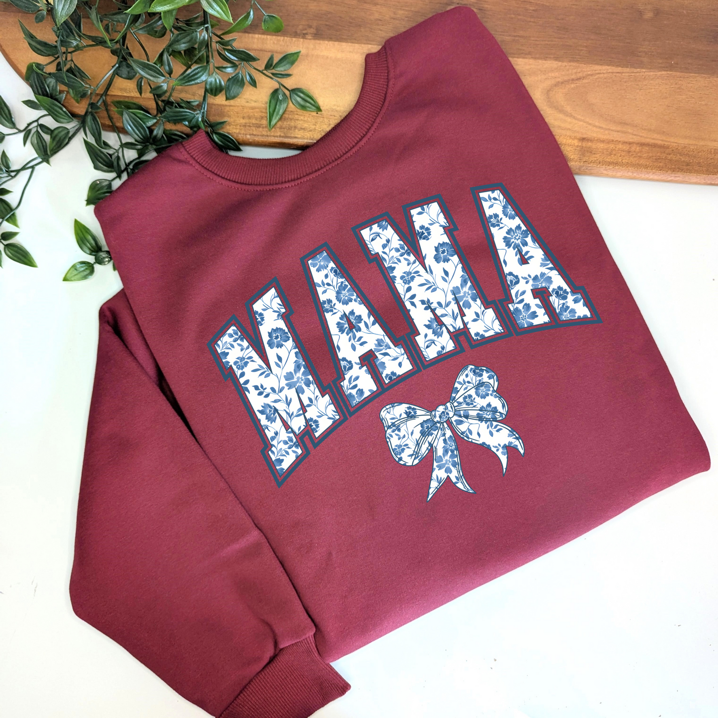 Blue Coquette Personalised Blue Floral Bows Jumper. Mum, Grandma, Auntie, Gigi, Nanny Jumper