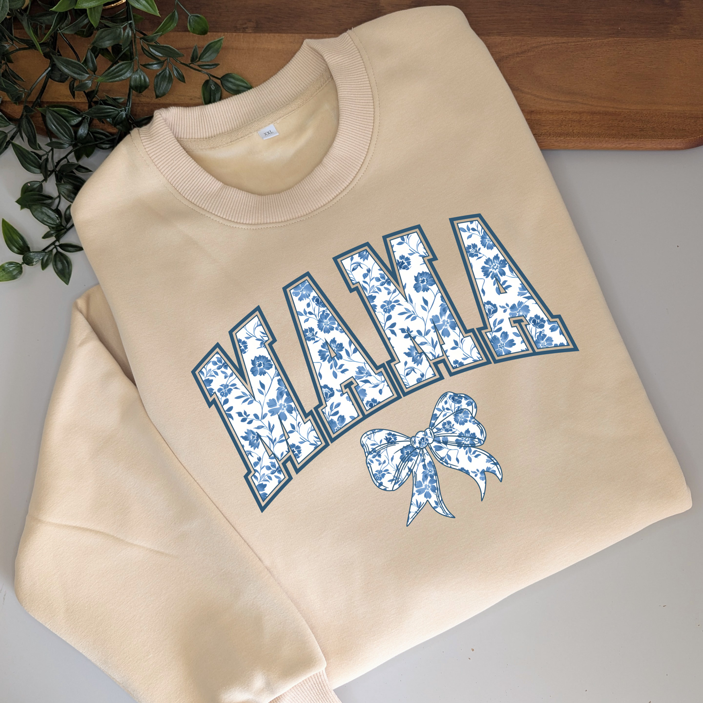 Blue Coquette Personalised Blue Floral Bows Jumper. Mum, Grandma, Auntie, Gigi, Nanny Jumper