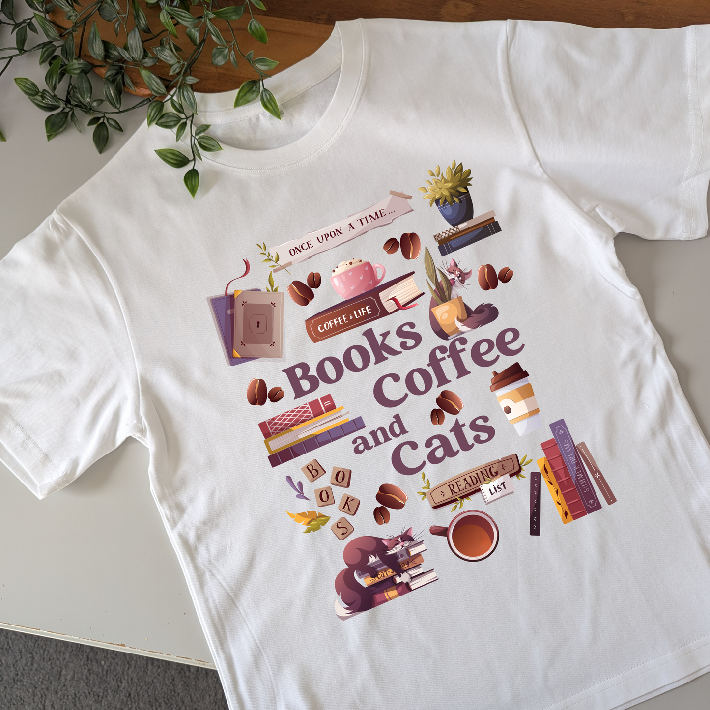 Books Coffee/ Tea & Cats Tshirt