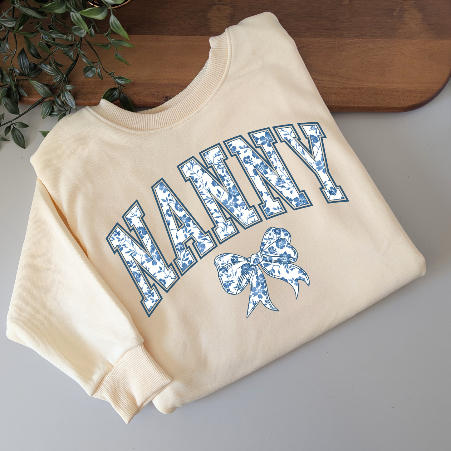 Blue Coquette Personalised Blue Floral Bows Jumper. Mum, Grandma, Auntie, Gigi, Nanny Jumper