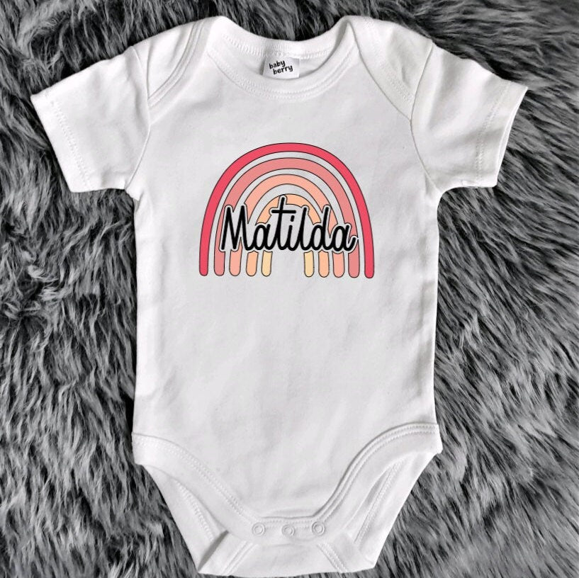 Rainbow Baby Personalised Name Bodysuit. Rainbow kids clothes. Custom name rainbow baby suit. Custom baby clothes. Baby bodysuit.
