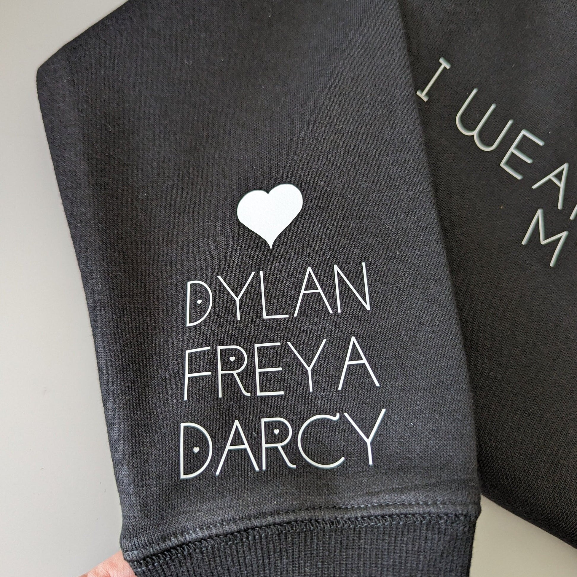 I wear my heart on my sleeve fleece jumper, mum sweatshirt, mothers day gift, personalised jumper, names on sleeve, mum sweater, mum jumper