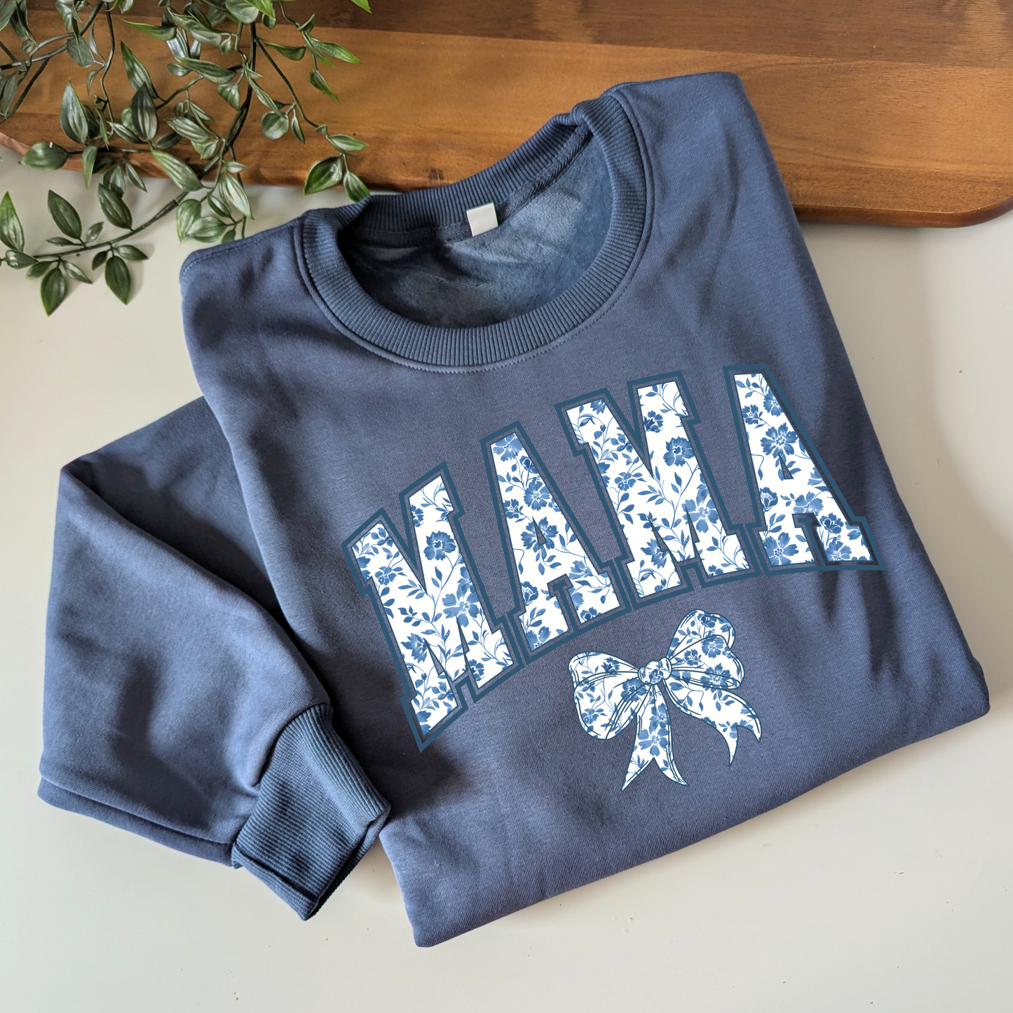 Blue Coquette Personalised Blue Floral Bows Jumper. Mum, Grandma, Auntie, Gigi, Nanny Jumper