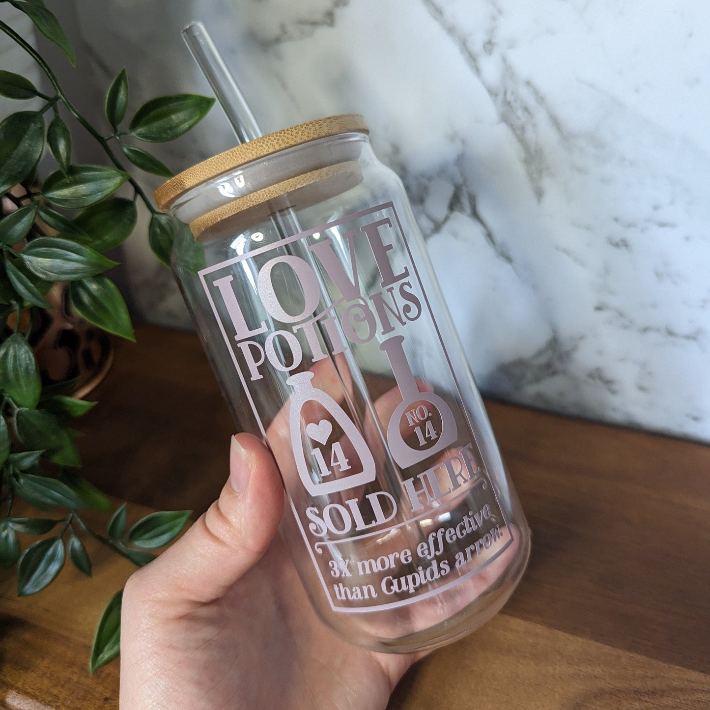 Old world Love Potion 16oz glass cup or 17oz glass mug with bamboo lid & reusable straw - Antique Purple coffee mug. Gift. Love potion.
