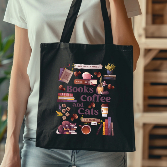 Books Coffee/ Tea & Cats Tote Bag