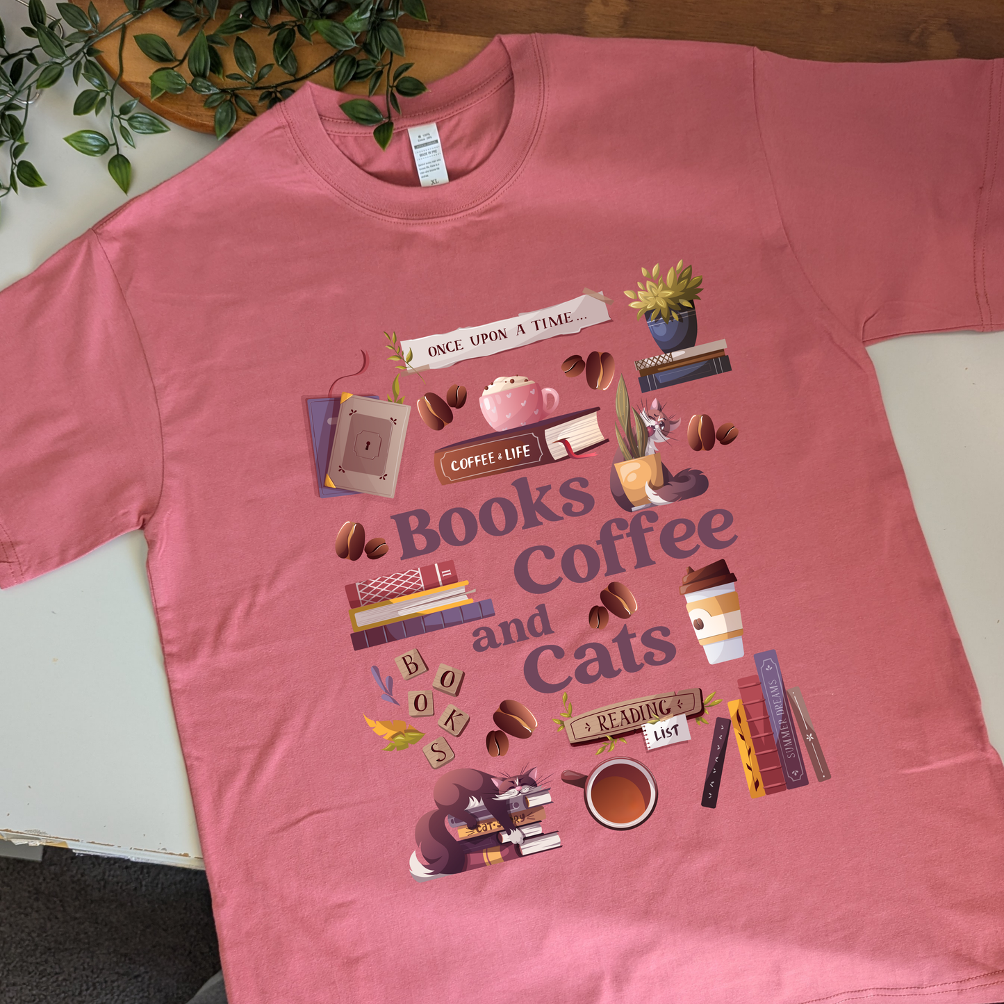 Books Coffee/ Tea & Cats Tshirt