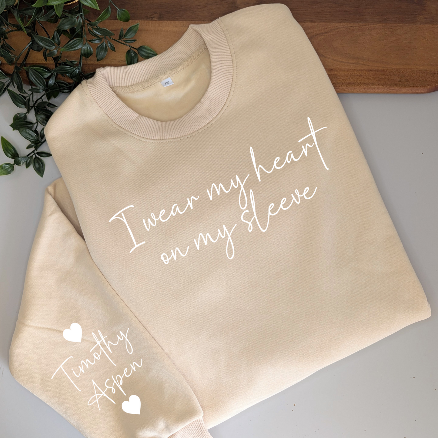 I wear my heart on my sleeve women's fleece jumper, mum sweatshirt, mothers day gift, personalised jumper, names on sleeve, mum sweater, mum jumper
