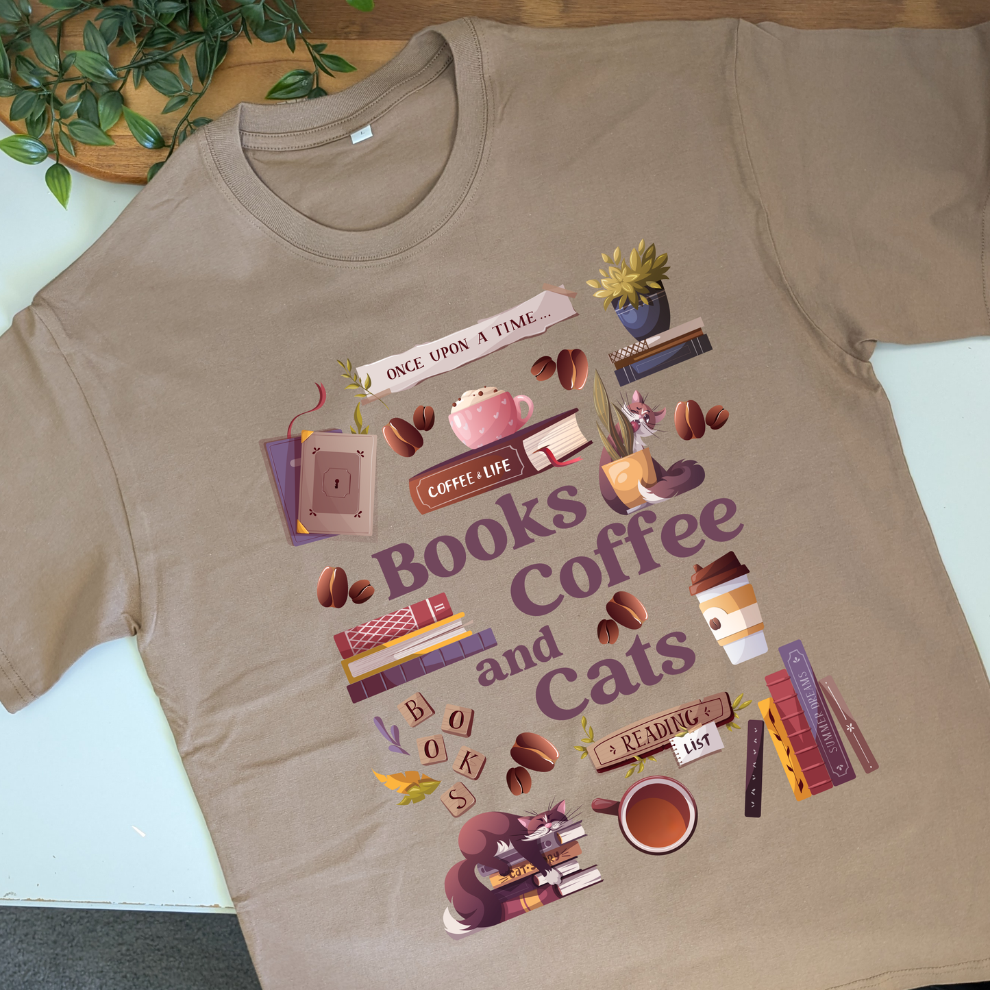 Books Coffee/ Tea & Cats Tshirt