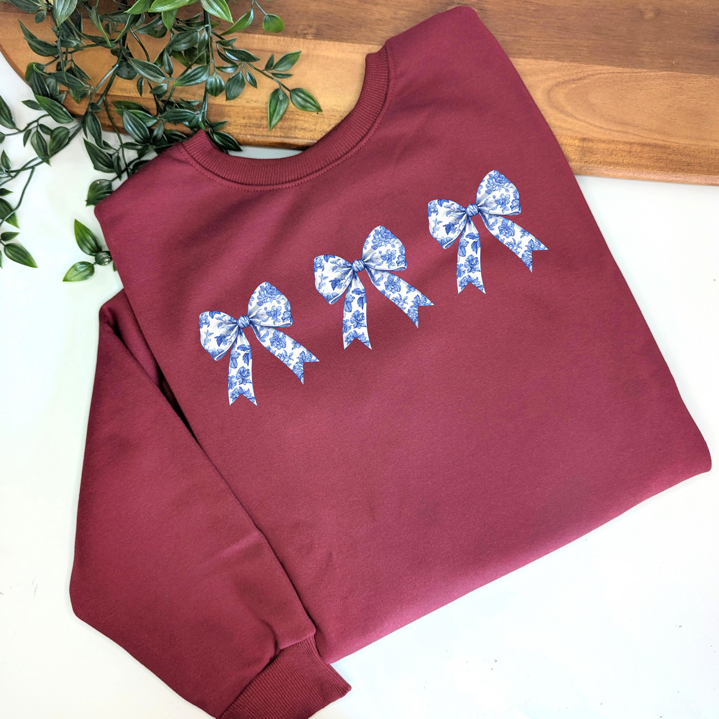 Antique Style Coquette Chinoiserie Blue Floral Bow Jumper