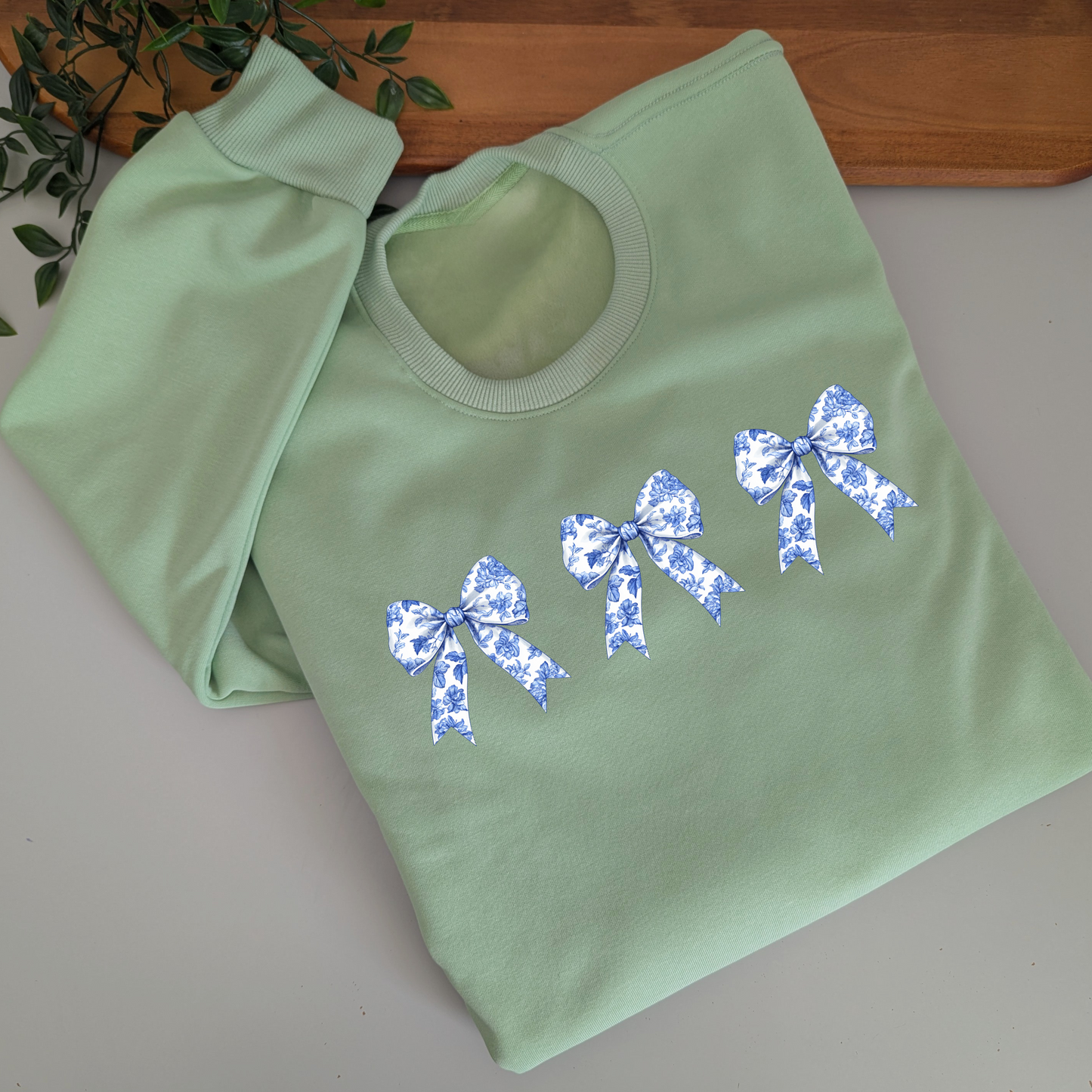 Antique Style Coquette Chinoiserie Blue Floral Bow Jumper