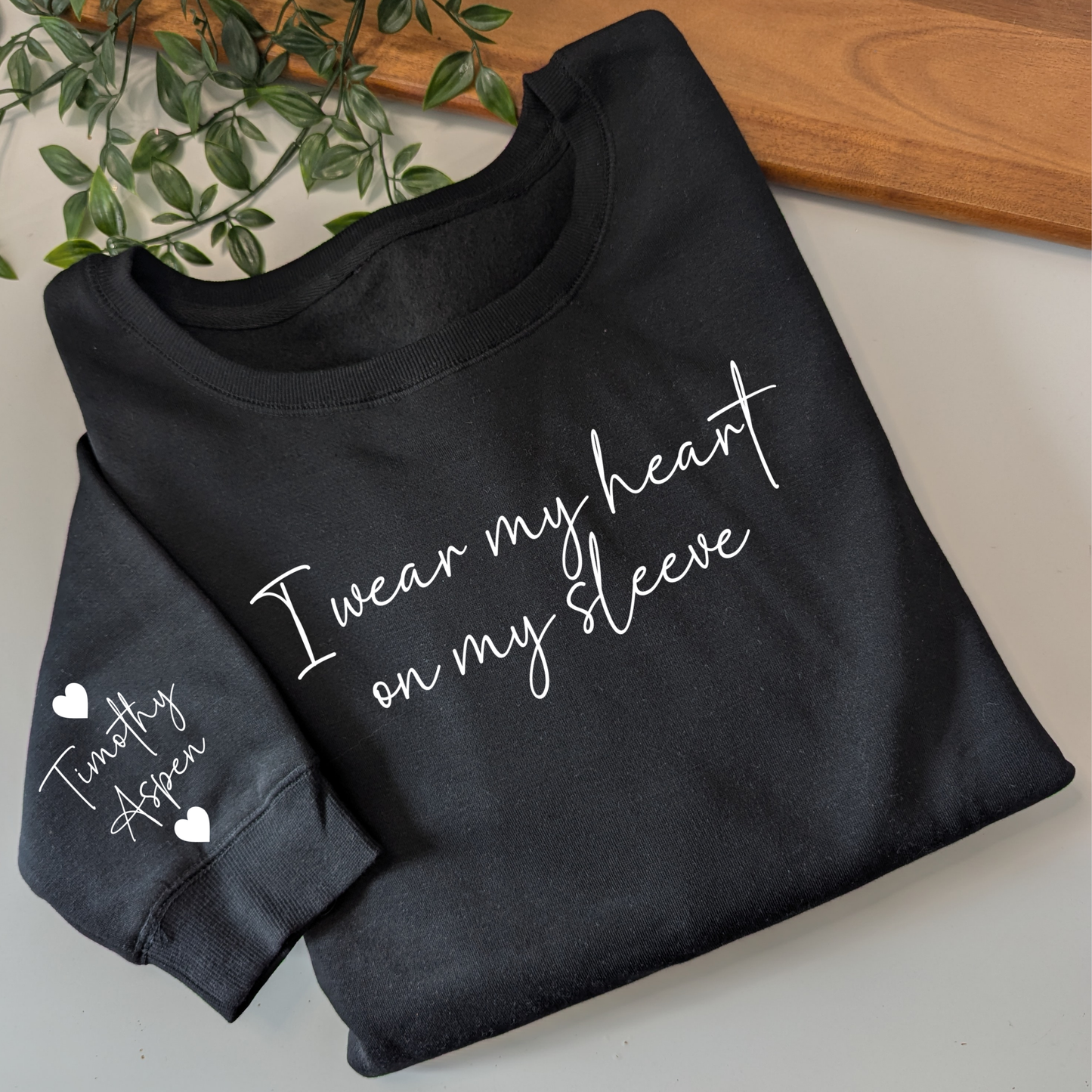 I wear my heart on my sleeve women's fleece jumper, mum sweatshirt, mothers day gift, personalised jumper, names on sleeve, mum sweater, mum jumper
