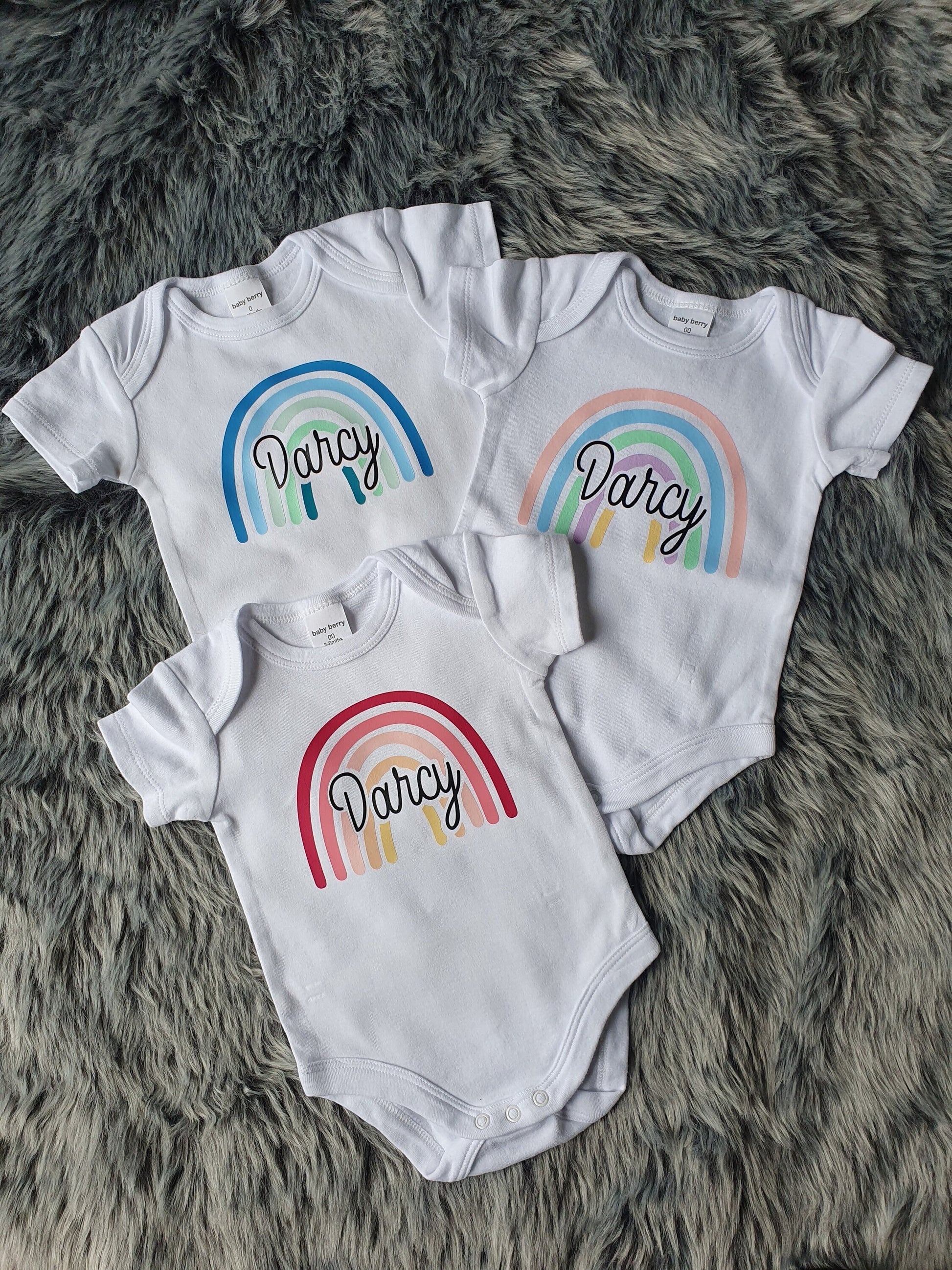 Rainbow Baby Personalised Name Bodysuit. Rainbow kids clothes. Custom name rainbow baby suit. Custom baby clothes. Baby bodysuit.