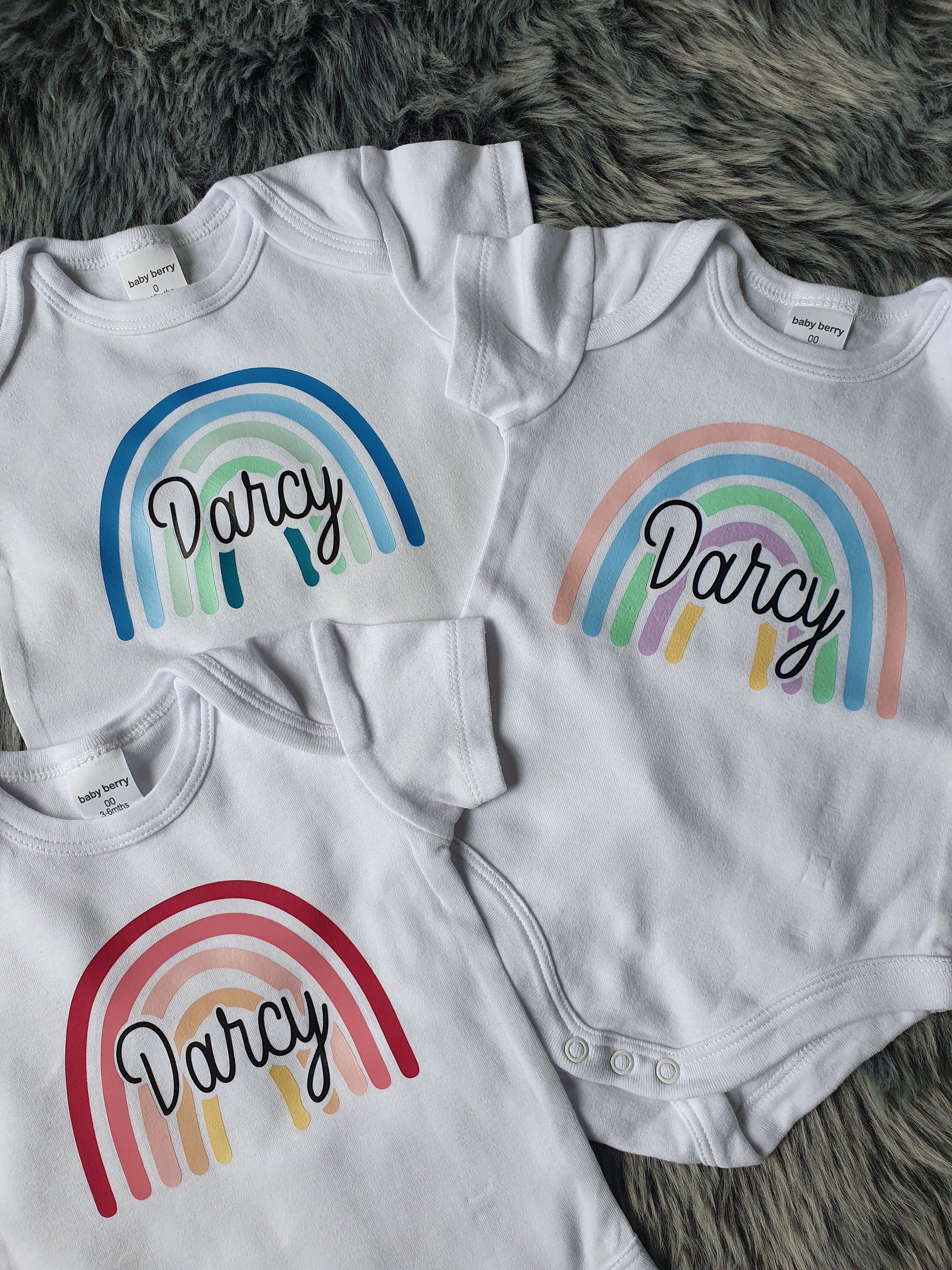 Rainbow Baby Personalised Name Bodysuit. Rainbow kids clothes. Custom name rainbow baby suit. Custom baby clothes. Baby bodysuit.