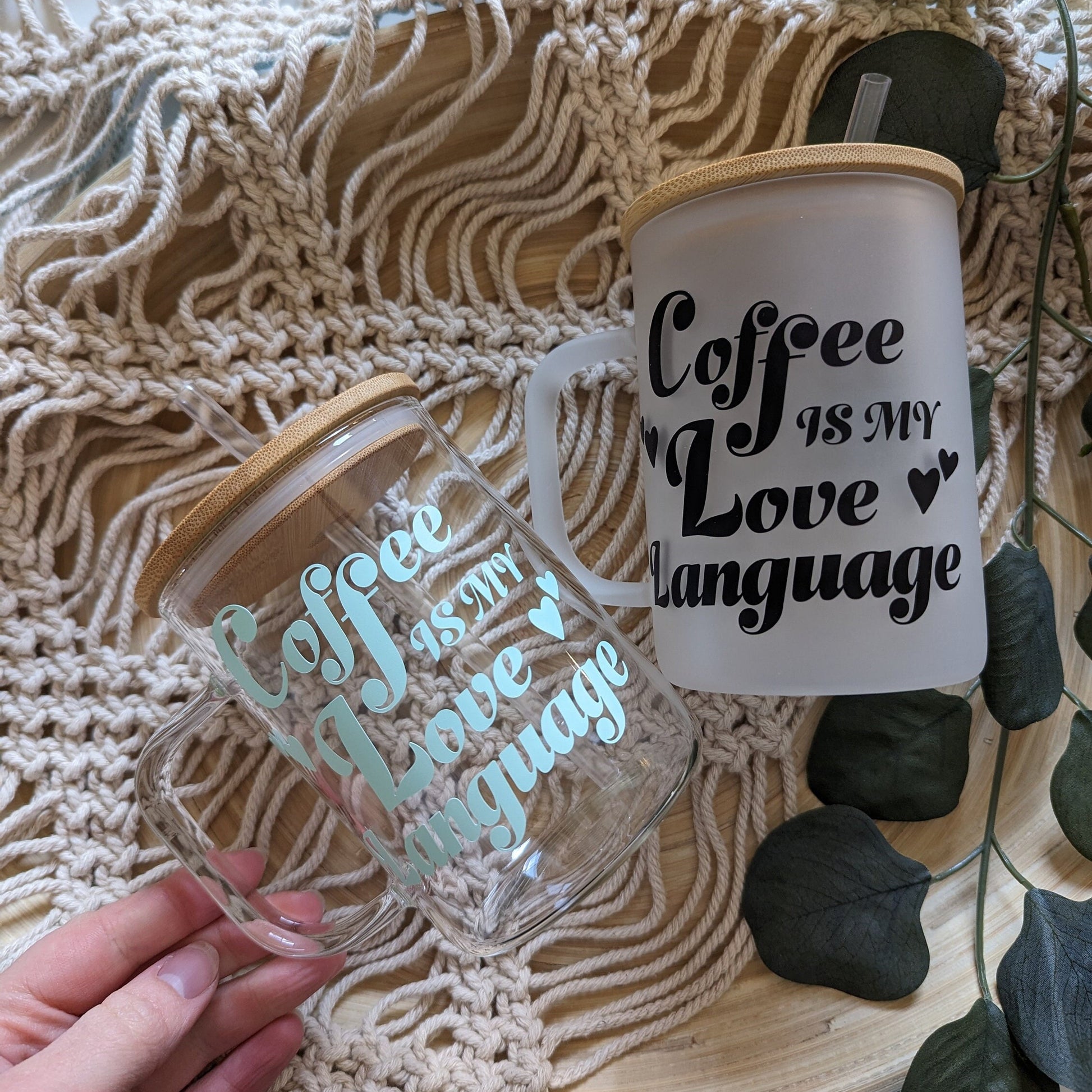 Coffee is my Love Language 17oz Glass Mug with Bamboo Lid & Reusable Plastic Straw