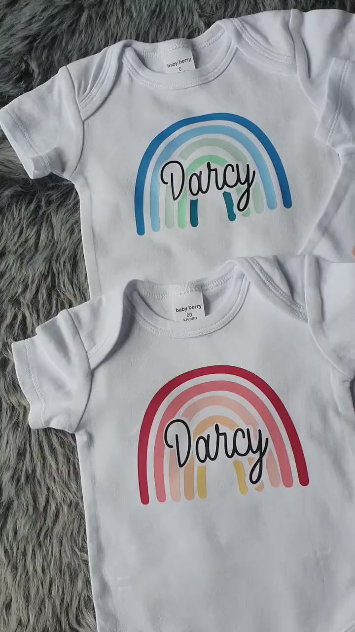 Rainbow Baby Personalised Name Bodysuit. Rainbow kids clothes. Custom name rainbow baby suit. Custom baby clothes. Baby bodysuit.